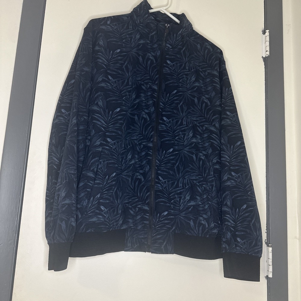 BANANA REPUBLIC Men's LG Motion Tech Palm Leaf Blue Black Stretch Bomber Jacket